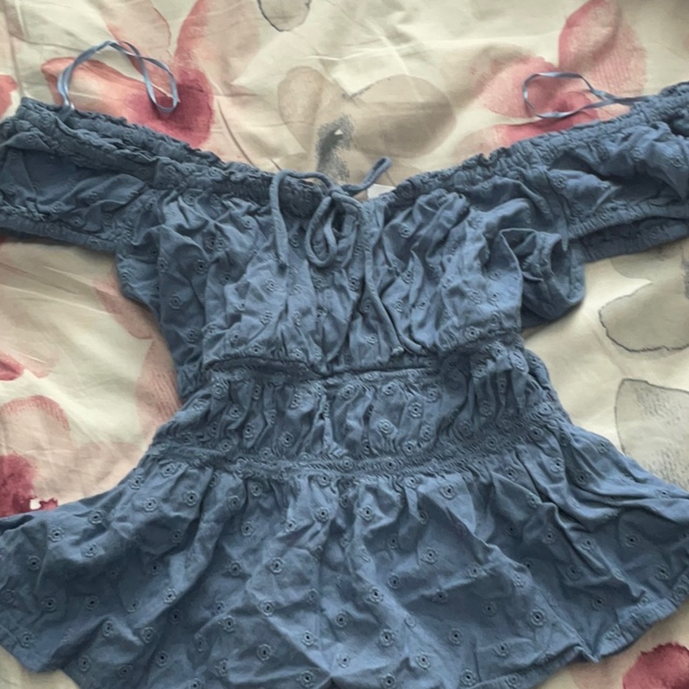 Blue Off-Shoulder Blouse